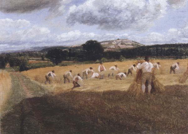 George Robert Lewis Dynedor Hill,Herefordshire,Harvest field with reapers (mk47) china oil painting image